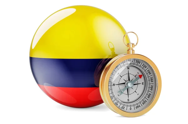 Compass Colombian Flag Travel Tourism Colombia Concept Rendering Isolated White — Φωτογραφία Αρχείου