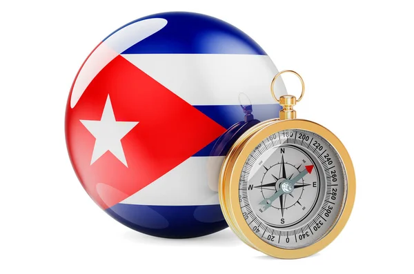 Compass Cuban Flag Travel Tourism Cuba Concept Rendering Isolated White — Stok fotoğraf