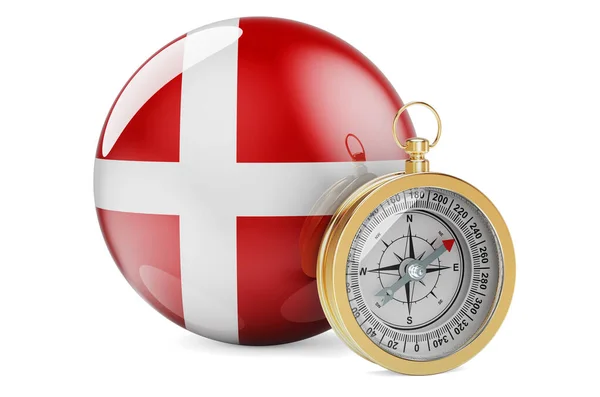 Kompas Dánskou Vlajkou Cestování Cestovní Ruch Dánsku Koncept Vykreslování Izolované — Stock fotografie