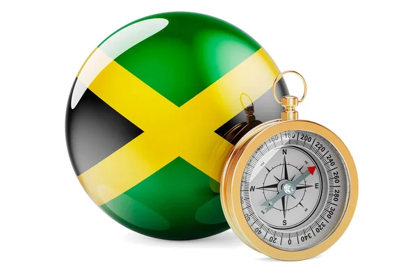 Iránytű Jamaikai Zászlóval Utazás Turizmus Jamaica Koncepció Renderelés Elszigetelt Fehér — Stock Fotó
