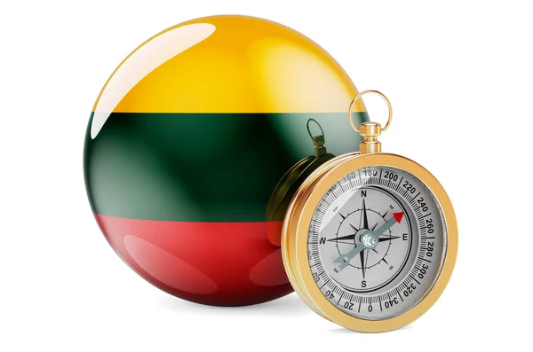 Compass Lithuanian Flag Travel Tourism Lithuania Concept Rendering Isolated White — Stok fotoğraf