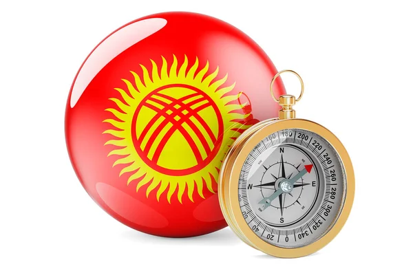 Compass Kyrgyz Flag Travel Tourism Kyrgyzstan Concept Rendering Isolated White — Stok fotoğraf