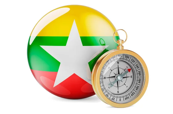 Compass Myanmar Flag Travel Tourism Myanmar Concept Rendering Isolated White — ストック写真