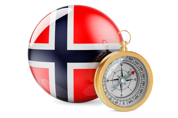 Compass Norwegian Flag Travel Tourism Norway Concept Rendering Isolated White — ストック写真