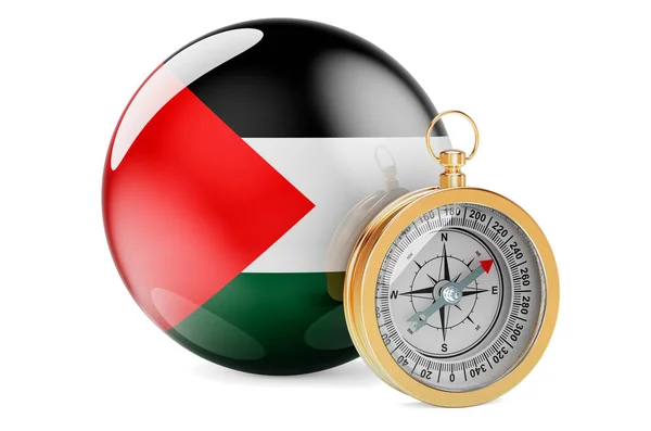 Компас Палестинским Флагом Путешествия Туризм Палестине Рендеринг Изолирован Белом Фоне — стоковое фото