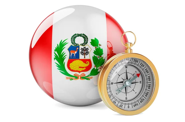 Compass Peruvian Flag Travel Tourism Peru Concept Rendering Isolated White — ストック写真