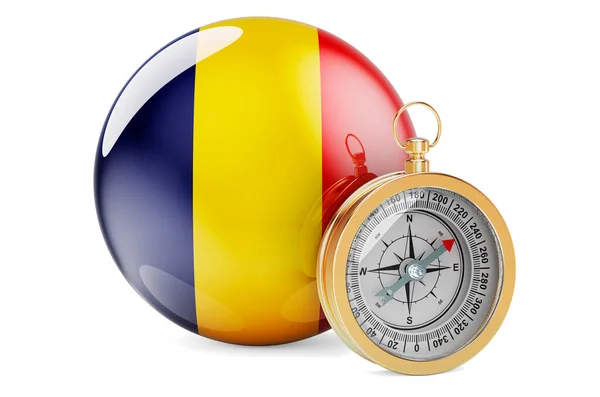 Compass Romanian Flag Travel Tourism Romania Concept Rendering Isolated White — 스톡 사진
