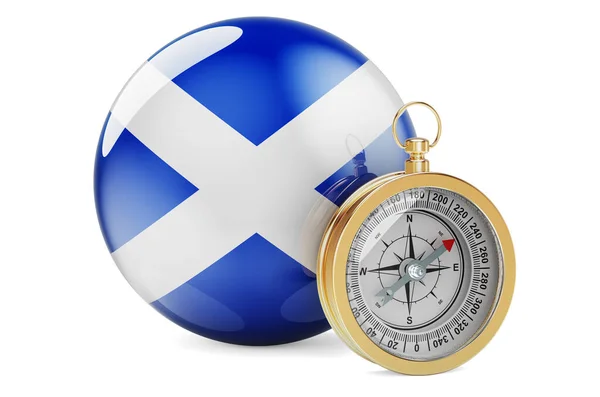 Компас Шотландским Флагом Путешествия Туризм Шотландии Рендеринг Изолирован Белом Фоне — стоковое фото