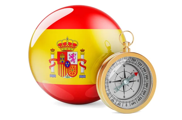 Compass Spanish Flag Travel Tourism Spain Concept Rendering Isolated White — Stok fotoğraf