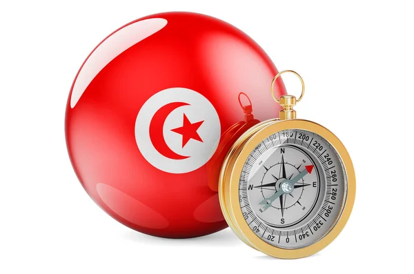 Compass Tunisian Flag Travel Tourism Tunisia Concept Rendering Isolated White — Stock Photo, Image