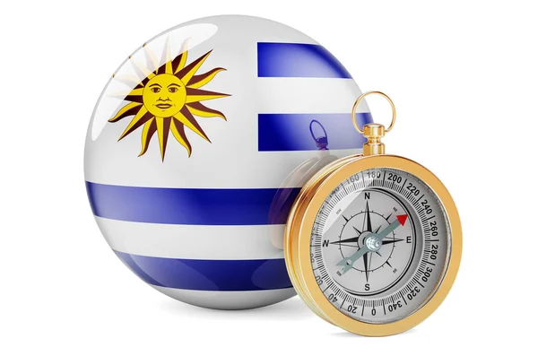 Compass Uruguayan Flag Travel Tourism Uruguay Concept Rendering Isolated White — Fotografia de Stock