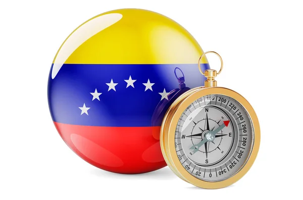 Compass Venezuelan Flag Travel Tourism Venezuela Concept Rendering Isolated White — Φωτογραφία Αρχείου