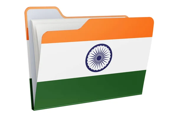 Computer Folder Icon Indian Flag Rendering Isolated White Background — Stock Photo, Image