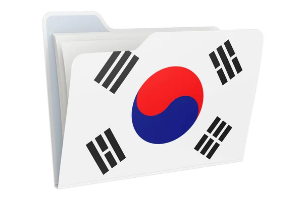 Ícone Pasta Computador Com Bandeira Sul Coreana Renderização Isolada Fundo — Fotografia de Stock
