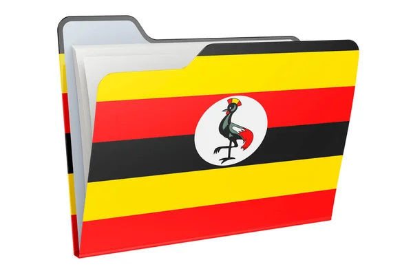 Ícone Pasta Computador Com Bandeira Ugandense Renderização Isolada Fundo Branco — Fotografia de Stock