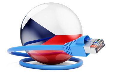 Internet connection in Czech Republic. Lan cable with Czech flag. 3D rendering isolated on white background