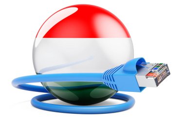 Internet connection in Hungary. Lan cable with Hungarian flag. 3D rendering isolated on white background