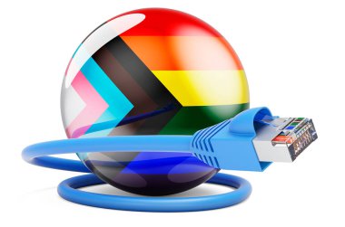 Network lan cable with modern pride flag LGBTQ. 3D rendering isolated on white background