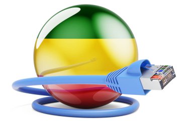 Network lan cable with Rastafarian flag. 3D rendering isolated on white background