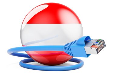Internet connection in Austria. Lan cable with Austrian flag. 3D rendering isolated on white background