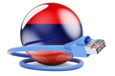 Internet connection in Armenia. Lan cable with Armenian flag. 3D rendering isolated on white background