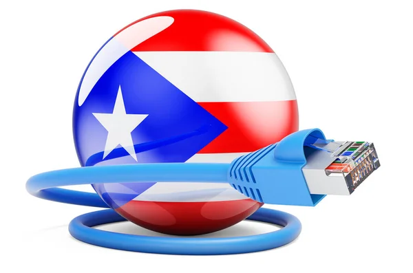 Conexión Internet Puerto Rico Cable Con Bandera Puertorriqueña Representación Aislada —  Fotos de Stock
