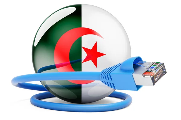 Internet Connection Algeria Lan Cable Algerian Flag Rendering Isolated White — Foto Stock