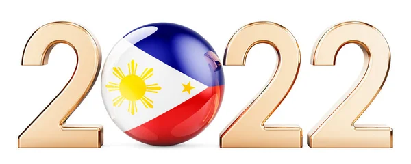 2022 Med Filippinsk Flagga Rendering Isolerad Vit Bakgrund — Stockfoto