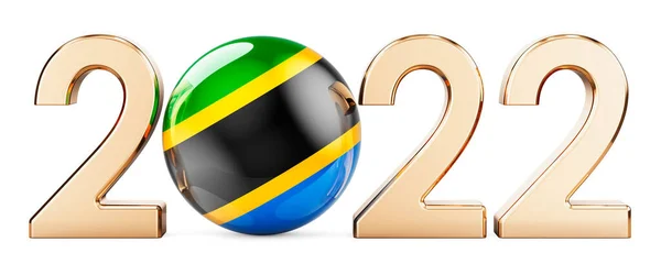 2022 Flagą Tanzanii Renderowanie Białym Tle — Zdjęcie stockowe