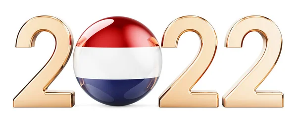 2022 Holenderską Flagą Renderowanie Białym Tle — Zdjęcie stockowe