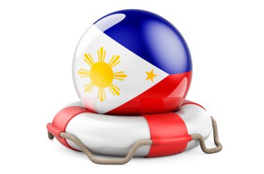 Filipin bayraklı can yeleği. Filipinler kavramının korunması, korunması ve korunması. Beyaz arkaplanda 3B görüntüleme izole edildi