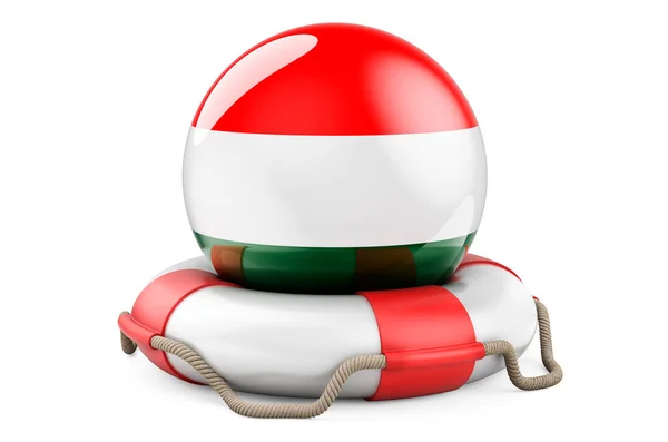 ハンガリー国旗のライフベルト ハンガリーの概念の安全 ヘルプと保護 白い背景に隔離された3Dレンダリング — ストック写真