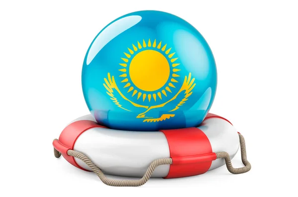 Lifebelt Con Bandiera Kazaka Sicuro Aiuto Protezione Del Concetto Kazakistan — Foto Stock