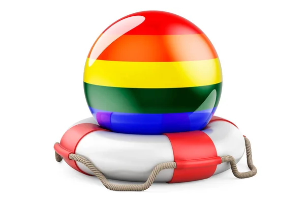 Lifebelt Med Hbtq Regnbåge Flagga Rendering Isolerad Vit Bakgrund — Stockfoto