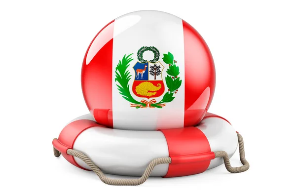 ペルー国旗のライフベルト ペルーのコンセプトの安全 ヘルプ 白い背景に隔離された3Dレンダリング — ストック写真
