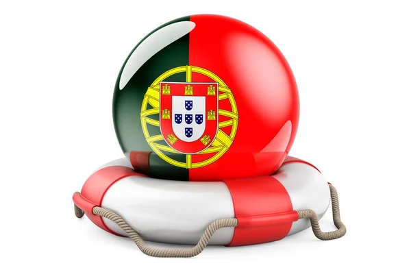 Cinturão Salva Vidas Com Bandeira Portuguesa Seguro Ajuda Proteção Conceito — Fotografia de Stock