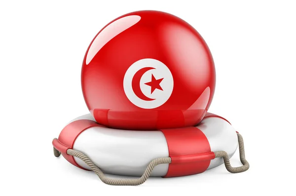 Lifebelt Con Bandiera Tunisina Sicuro Aiuto Protezione Del Concetto Tunisia — Foto Stock