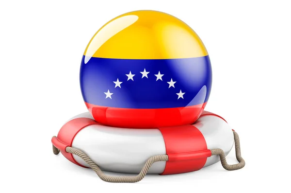Cinturão Salvação Com Bandeira Venezuelana Seguro Ajuda Proteção Conceito Venezuela — Fotografia de Stock
