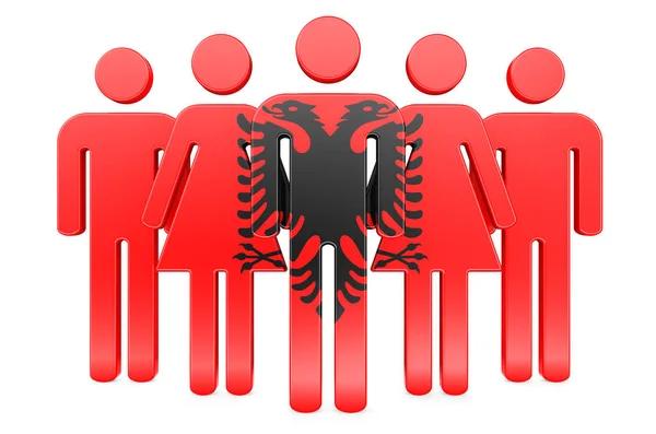 Stick Figures Albanian Flag Social Community Citizens Albania Rendering Isolated — Stock Photo, Image