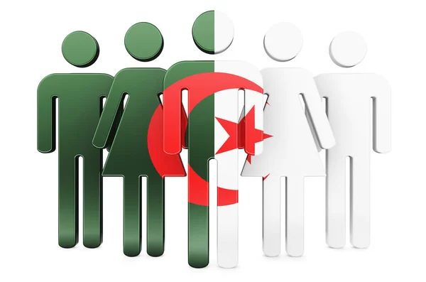 Stick Figures Algerian Flag Social Community Citizens Algeria Rendering Isolated — Stock Photo, Image
