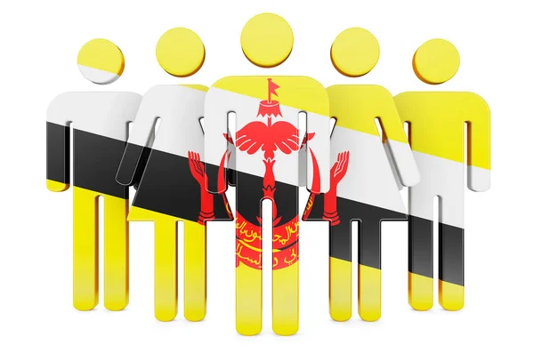 Stick Figures Brunei Flag Social Community Citizens Brunei Rendering Isolated — Stock Photo, Image