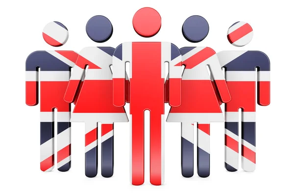 Figury Brytyjską Flagą Społeczność Społeczna Obywatele Wielkiej Brytanii Renderowanie Białym — Zdjęcie stockowe