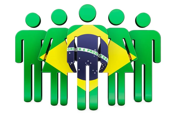 Stick Figures Brazilian Flag Social Community Citizens Brazil Rendering Isolated — Stock Photo, Image