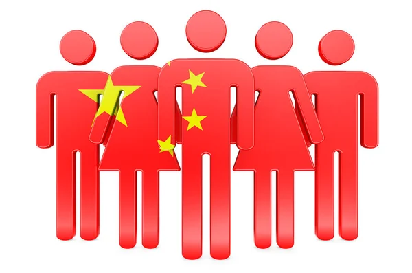 Stick Figures Chinese Flag Social Community Citizens China Rendering Isolated — Stock Photo, Image