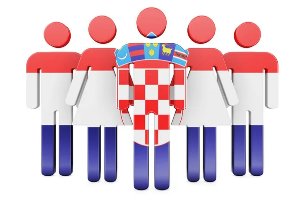 Stick Figures Croatian Flag Social Community Citizens Croatia Rendering Isolated — Stock Photo, Image