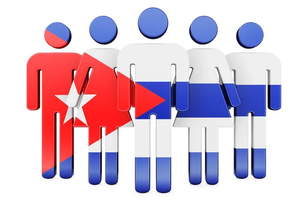 Stick Figures Cuban Flag Social Community Citizens Cuba Rendering Isolated — Stock Photo, Image