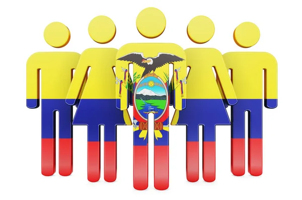Figuras Palo Con Bandera Ecuatoriana Comunidad Social Ciudadanos Ecuador Representación — Foto de Stock