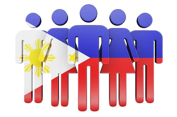 Stick Figures Filipino Flag Social Community Citizens Philippines Rendering Isolated — Stock Photo, Image