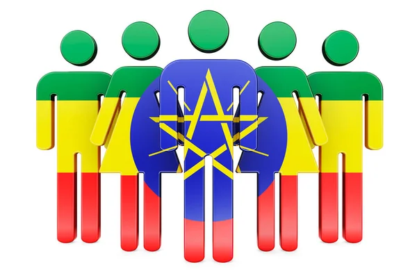 挂满埃塞俄比亚国旗的人像 Social Community Citizens Ethiopia Rendering Isolated White Background — 图库照片