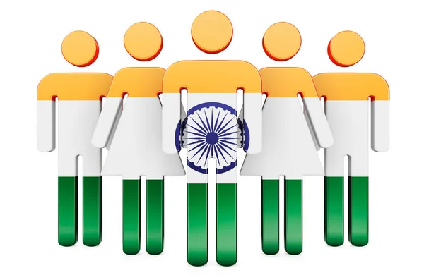 Stick Figures Indian Flag Social Community Citizens India Rendering Isolated — Stock Photo, Image